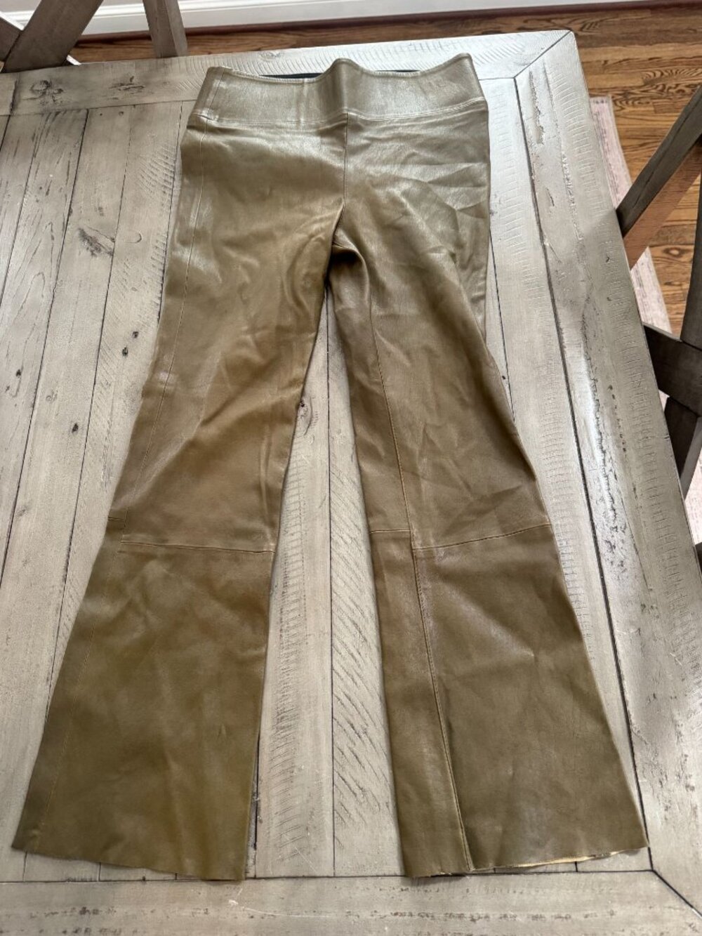SPRWMN Crop Flare Leggings Pants Lamb Leather Green Size Medium